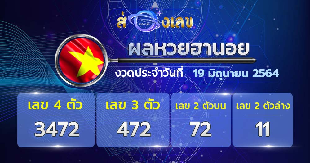 ตรวจหวยฮานอย 19/6/64 ส่อง ผลหวยฮานอย วันนี้