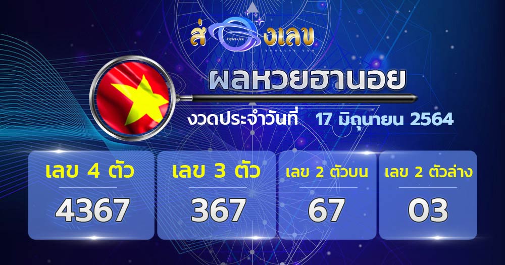 ตรวจหวยฮานอย 17/6/64 ส่อง ผลหวยฮานอย วันนี้